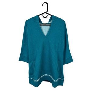 Soft Surroundings Women’s Tunic Hooded Terry Knit V Neck Long Sleeve Teal M